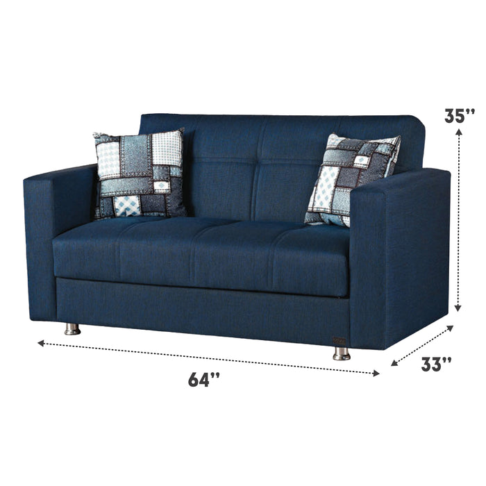 Miami 64 in. Convertible Sleeper Loveseat in Navy Blue with Storage - LS-MIAMI - In Stock Furniture