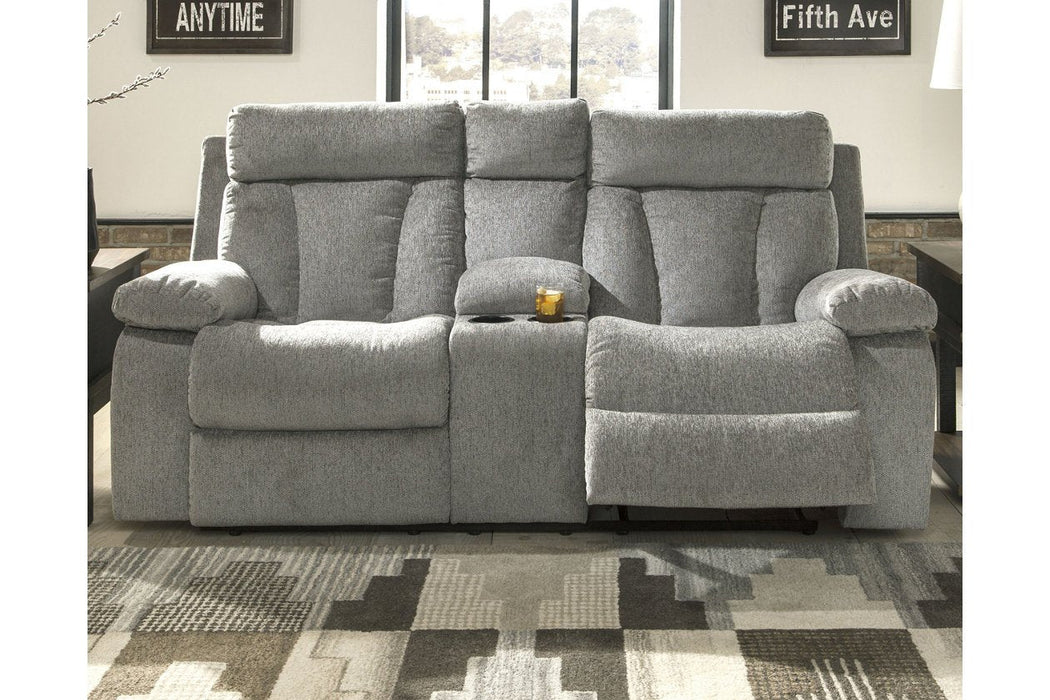 Mitchiner Fog Reclining Loveseat with Console - 7620494 - Gate Furniture