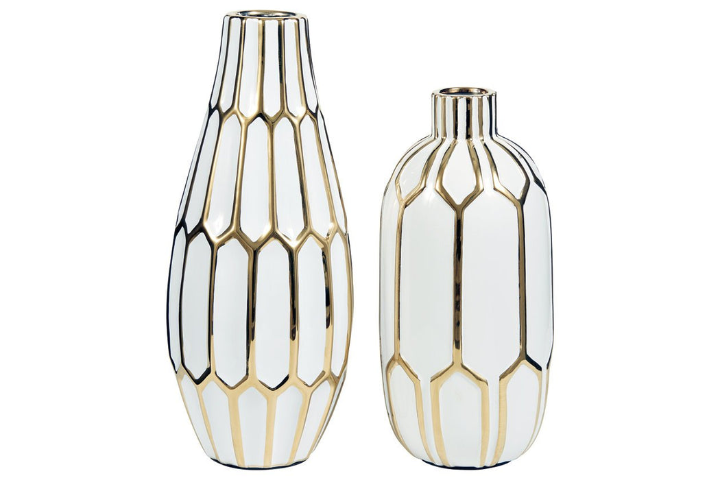 Mohsen Gold Finish/White Vase (Set of 2) - A2000135 - Gate Furniture