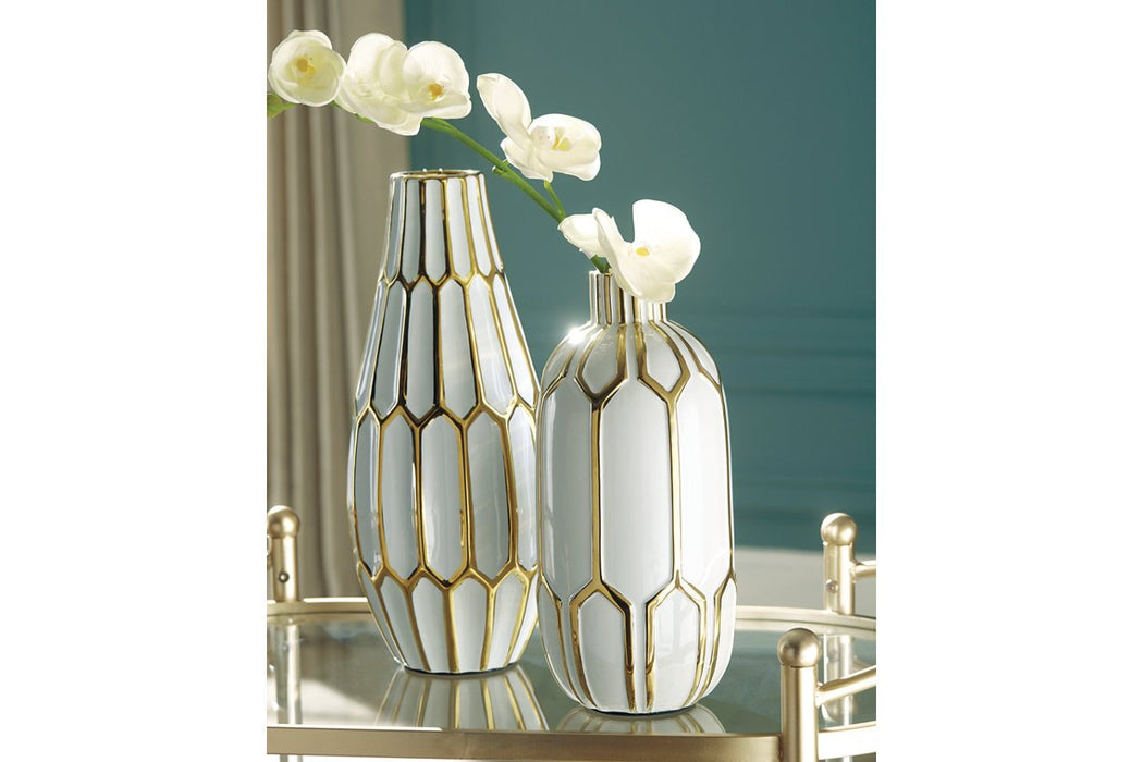 Mohsen Gold Finish/White Vase (Set of 2) - A2000135 - Gate Furniture