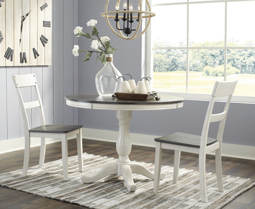 Nelling White-Dark Brown Round Dining Room Set - Gate Furniture