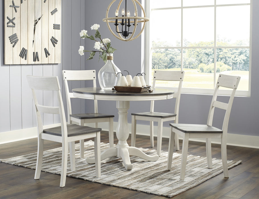 Nelling White-Dark Brown Round Dining Room Set - Gate Furniture