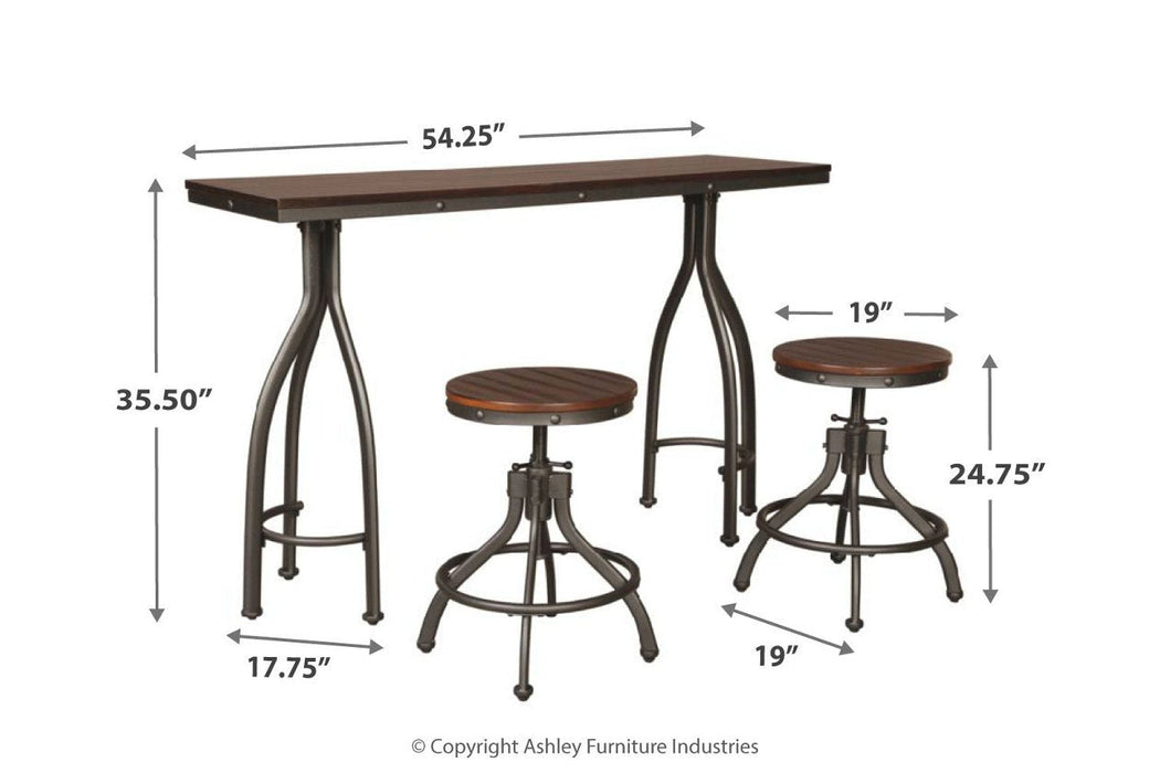 Odium Rustic Brown Counter Height Dining Table and Bar Stools (Set of 3) - D284-113 - Gate Furniture