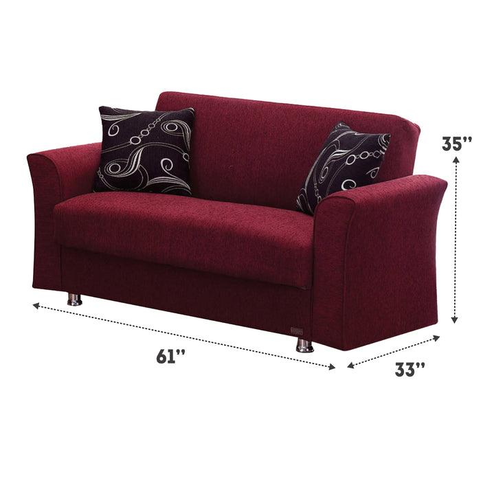 Ohio 61 in. Convertible Sleeper Loveseat in Burgundy with Storage - LS-OHIO - In Stock Furniture