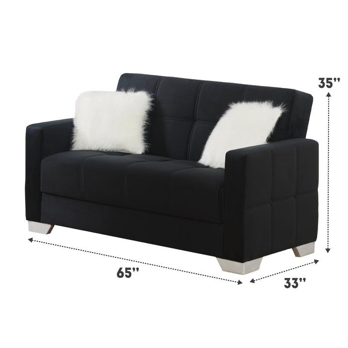 Ontario 65 in. Convertible Sleeper Loveseat in Black with Storage - LS-ONTARIO-BLACK - In Stock Furniture