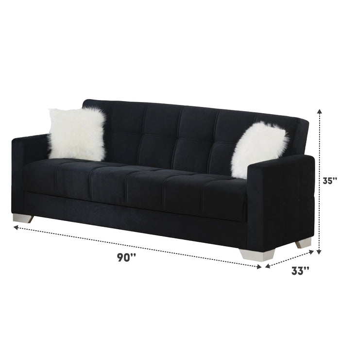 Ontario 90 in. Convertible Sleeper Sofa in Black with Storage - SB-ONTARIO-BLACK - In Stock Furniture