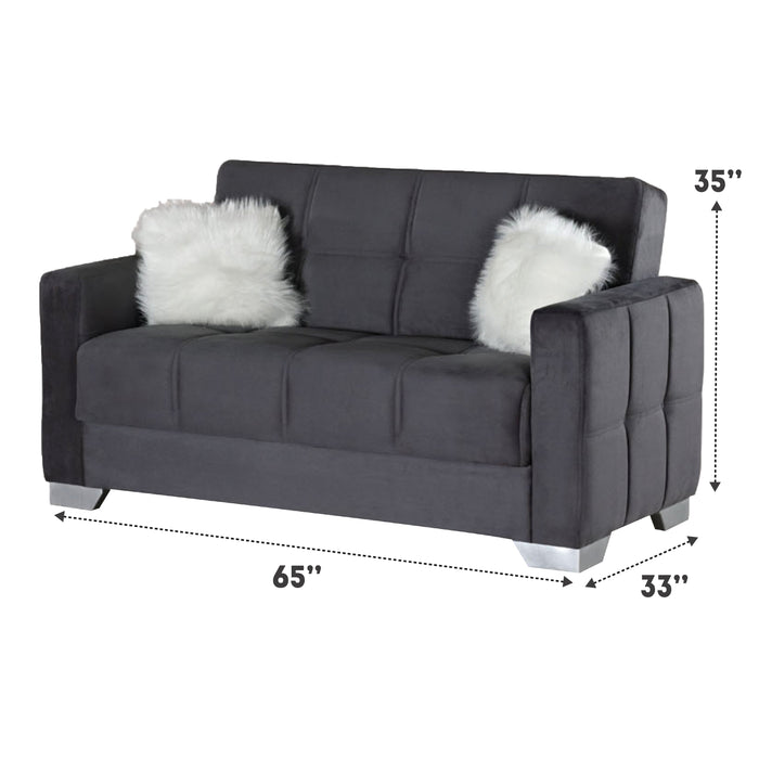 Ottawa 65 in. Convertible Sleeper Loveseat in Grey with Storage - LS-OTTAWA-GRAY - In Stock Furniture