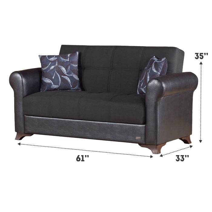 Passaic 61 in. Convertible Sleeper Loveseat in Black with Storage - LS-PASSAIC - In Stock Furniture