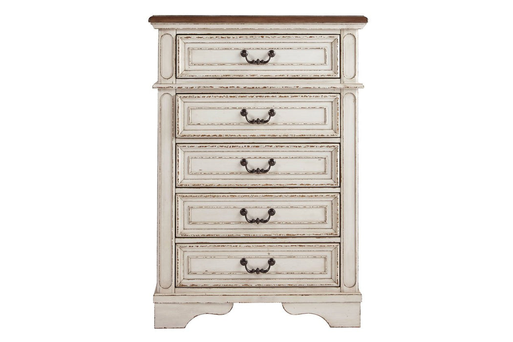 Realyn Chipped White Chest of Drawers - B743-45 - Gate Furniture