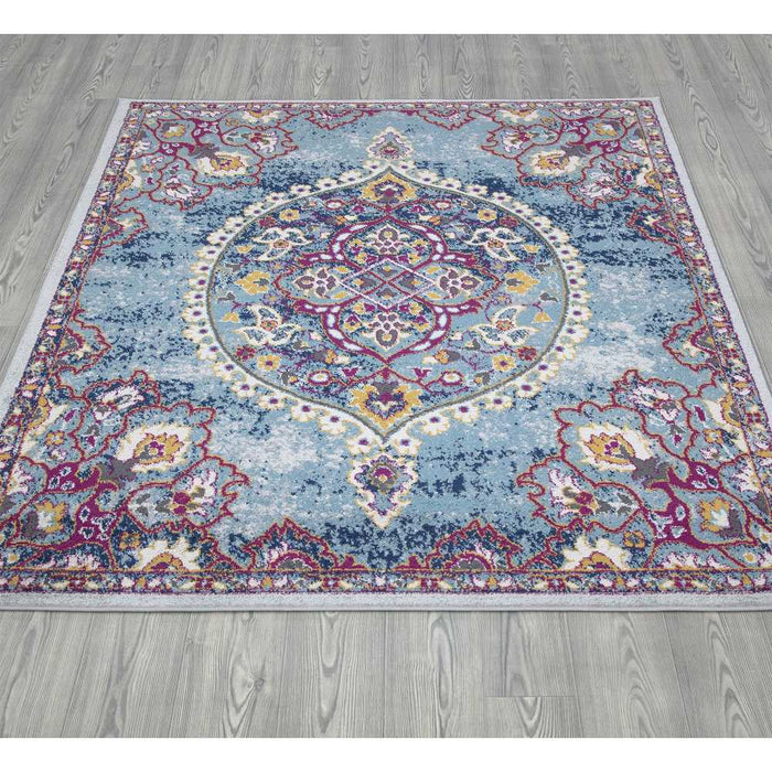 Rixos Collection Distressed Medallion Design Vintage Area Rugs - Turquoise - 5'X7' - RIX3262-5X7 - Gate Furniture