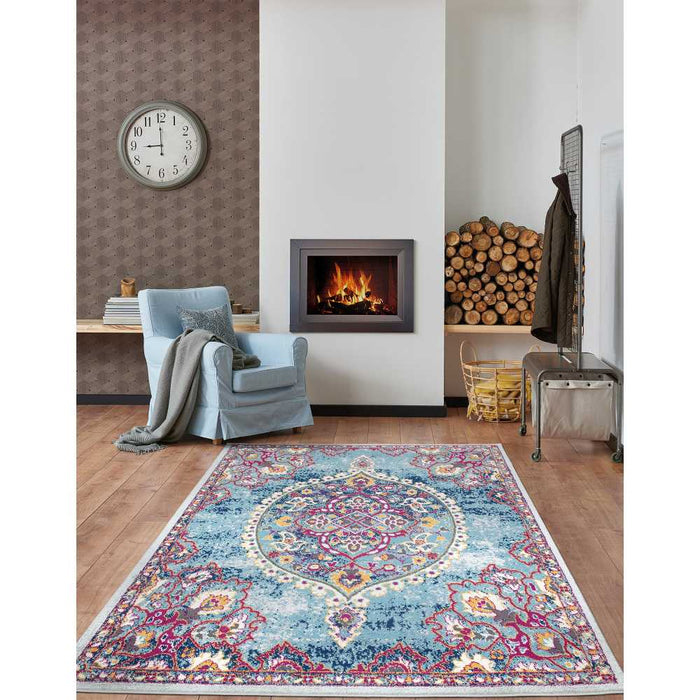 Rixos Collection Distressed Medallion Design Vintage Area Rugs - Turquoise - 5'X7' - RIX3262-5X7 - Gate Furniture