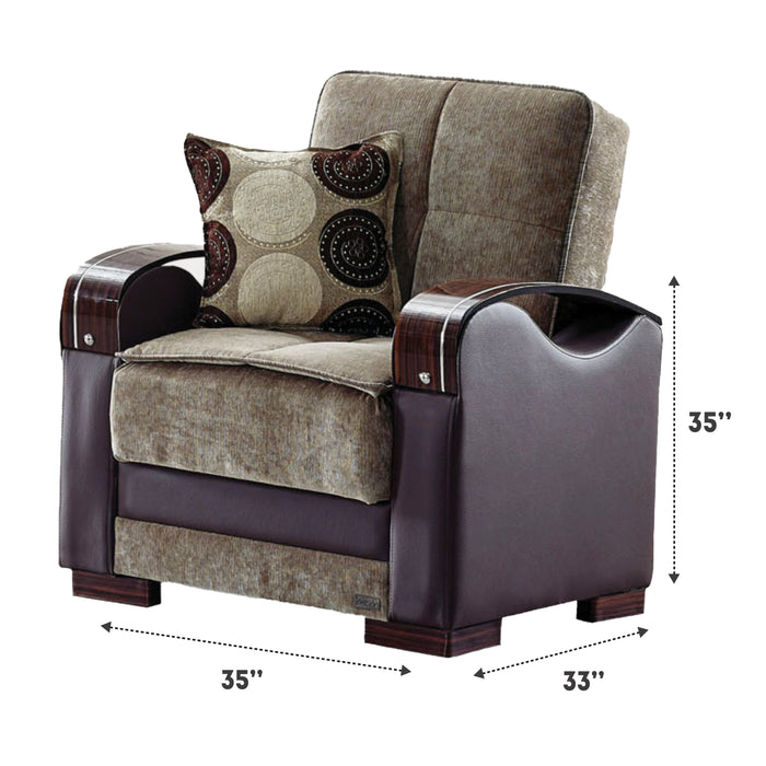 Rochester 35 in. Convertible Sleeper Chair in Light Brown with Storage - CH-ROCHESTER - In Stock Furniture