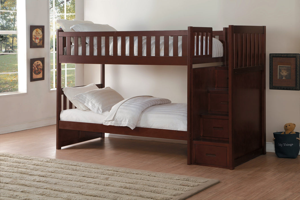 Rowe Cherry Twin/Twin Reversible Step Storage Bunk Bed - Gate Furniture