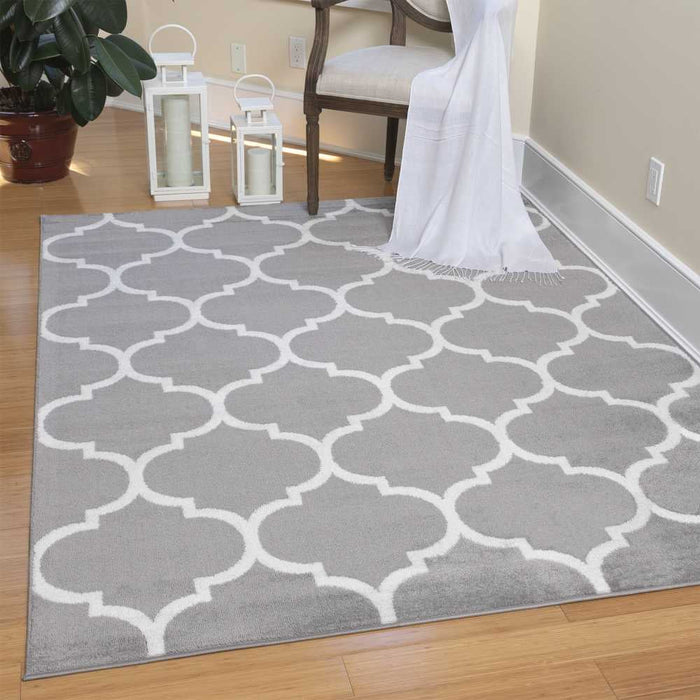 Royal Collection Contemporary Moroccan Trellis Design Area Rugs - Gray - RYL1323-5X7 - Gate Furniture