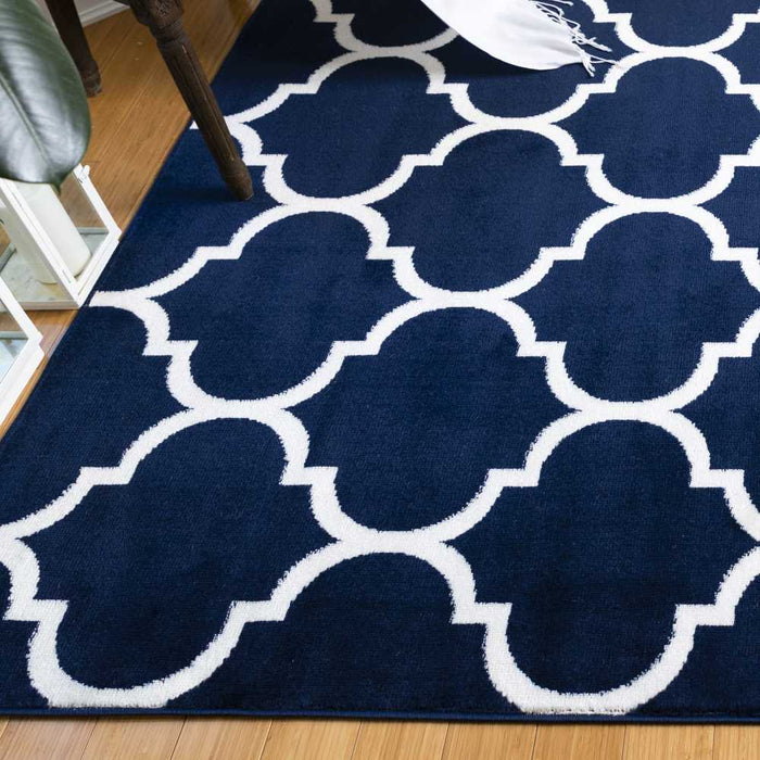 Royal Collection Contemporary Moroccan Trellis Design Area Rugs - Navy - RYL1324-5X7 - Gate Furniture