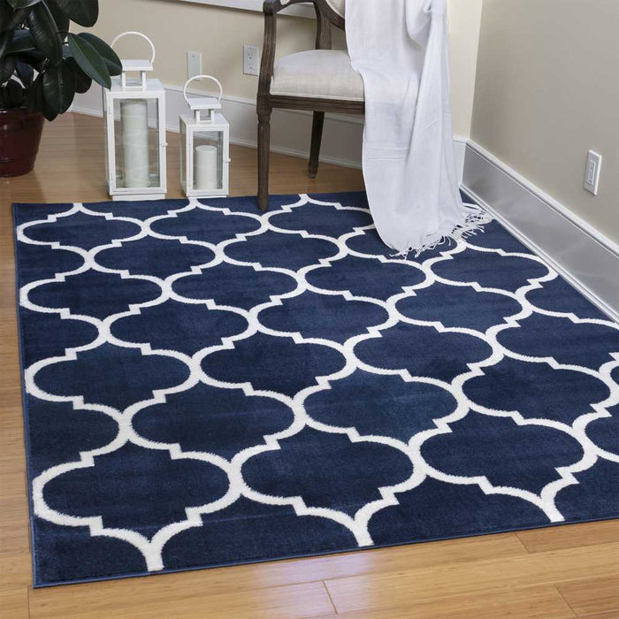 Royal Collection Contemporary Moroccan Trellis Design Area Rugs - Navy - RYL1324-5X7 - Gate Furniture