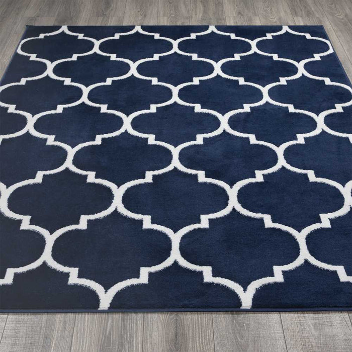 Royal Collection Contemporary Moroccan Trellis Design Area Rugs - Navy - RYL1324-5X7 - Gate Furniture