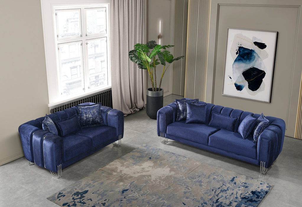 Santana Navy Velvet Sofa & Loveseat - Gate Furniture