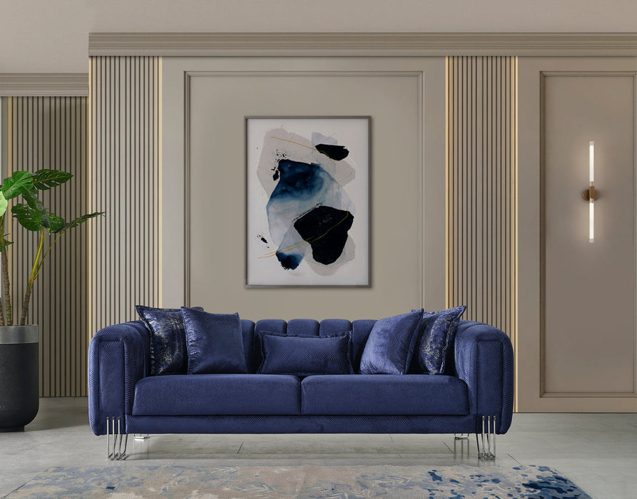 Santana Navy Velvet Sofa & Loveseat - Gate Furniture