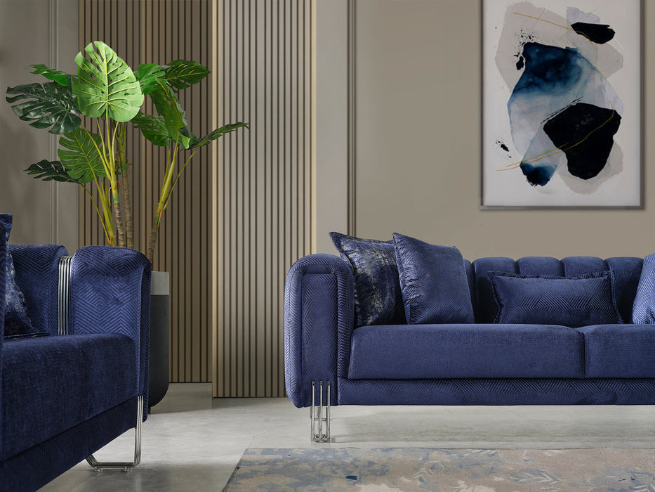 Santana Navy Velvet Sofa & Loveseat - Gate Furniture