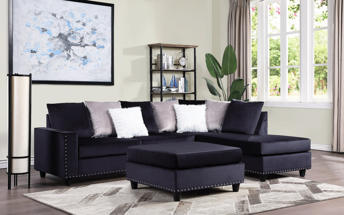 Cyndia Black Velvet Reversible Sectional