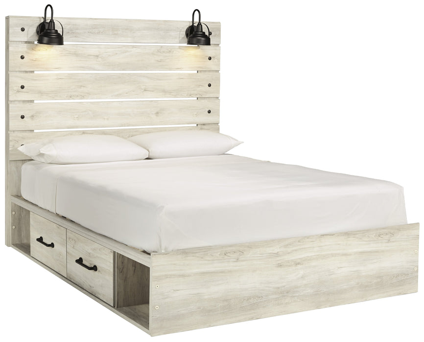 [SPECIAL] Cambeck Whitewash Queen Side Storage Platform Bed - Gate Furniture