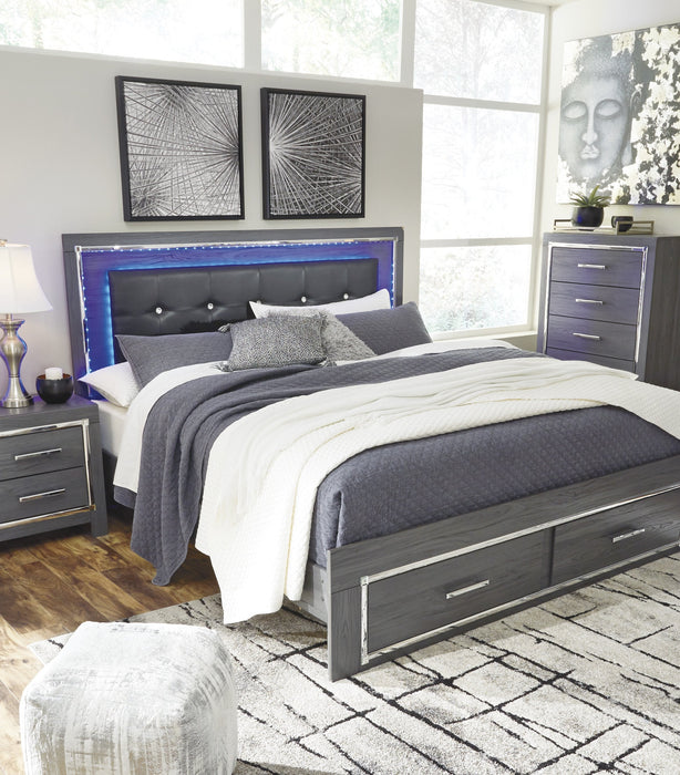 [SPECIAL] Lodanna Gray King LED Storage Bed - Gate Furniture