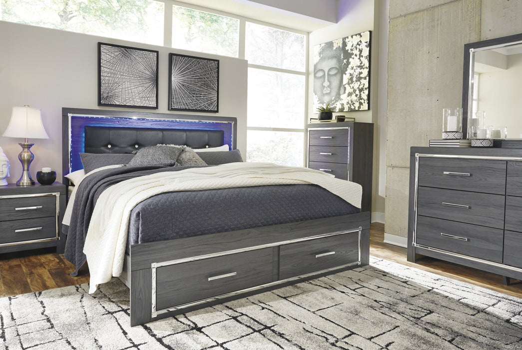 [SPECIAL] Lodanna Gray King LED Storage Bed - Gate Furniture