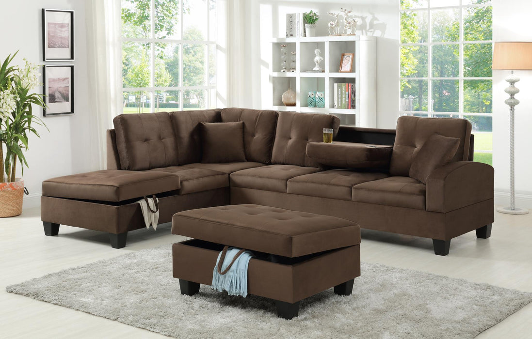 Spiraea Cappuccino Velvet Sectional With Ottoman - Gate Furniture