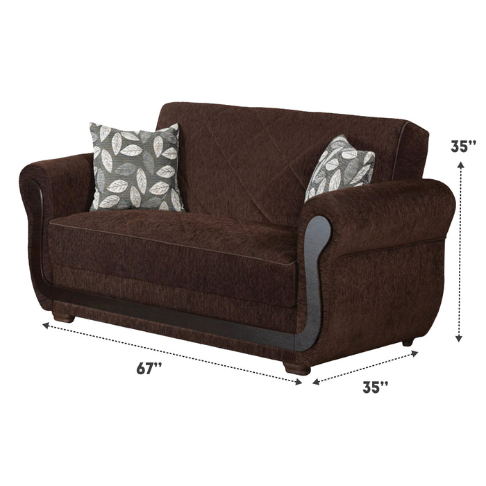 Sunrise 67 in. Convertible Sleeper Loveseat in Brown with Storage - LS-SUNRISE - In Stock Furniture