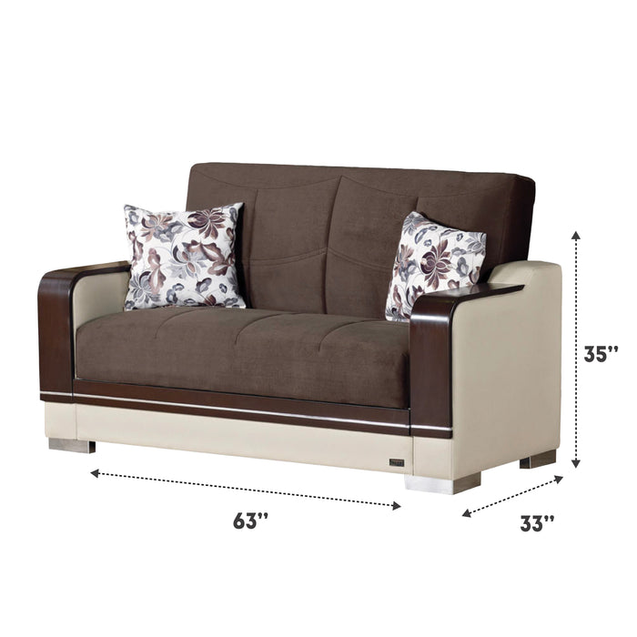 Texas 63 in. Convertible Sleeper Loveseat in Brown with Storage - LS-TEXAS-2015 - In Stock Furniture