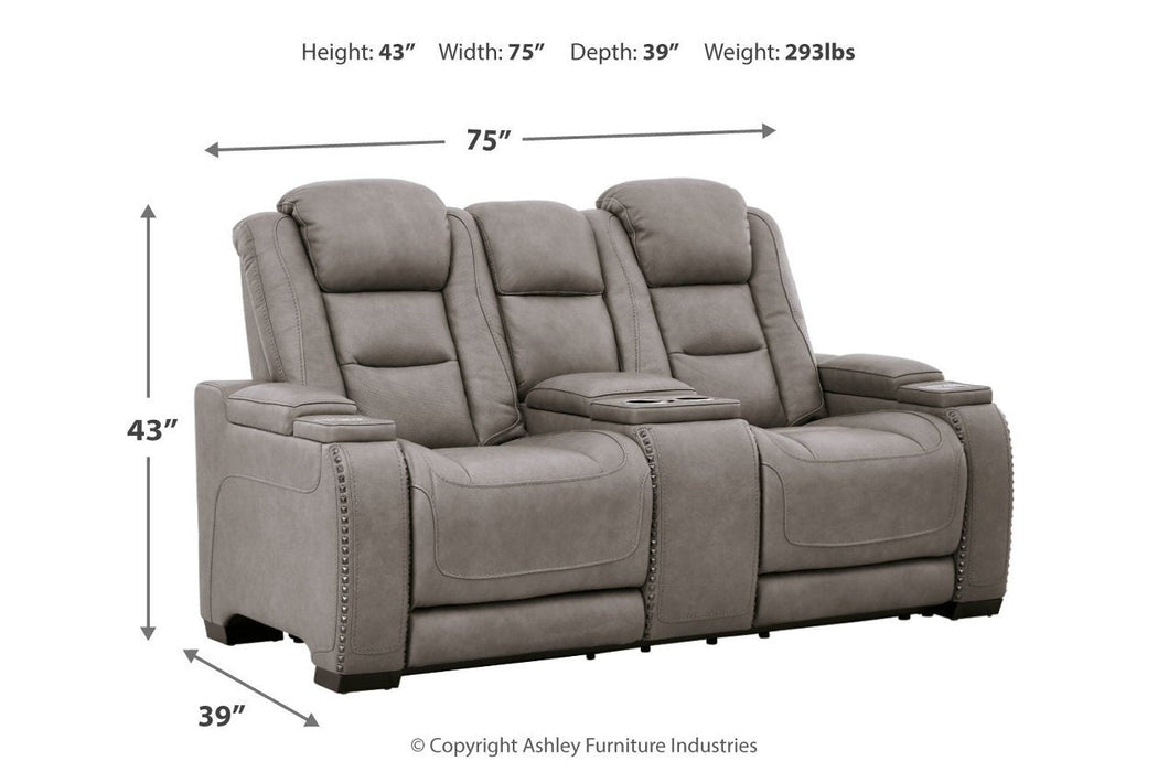 The Man-Den Gray Power Reclining Loveseat with Console - U8530518 - Gate Furniture