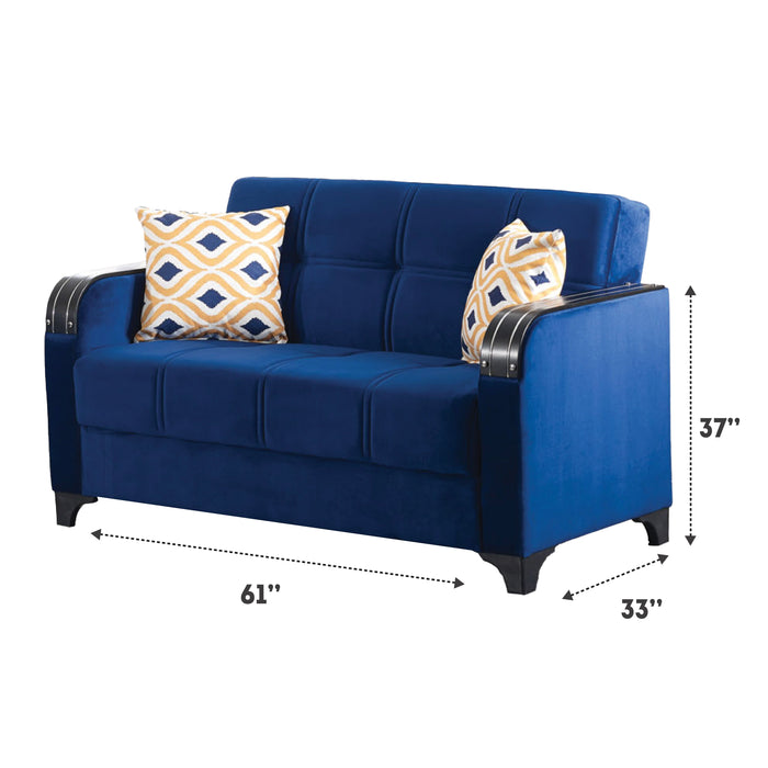 Trenton 61 in. Convertible Sleeper Loveseat in Blue with Storage - LS-TRENTON - In Stock Furniture