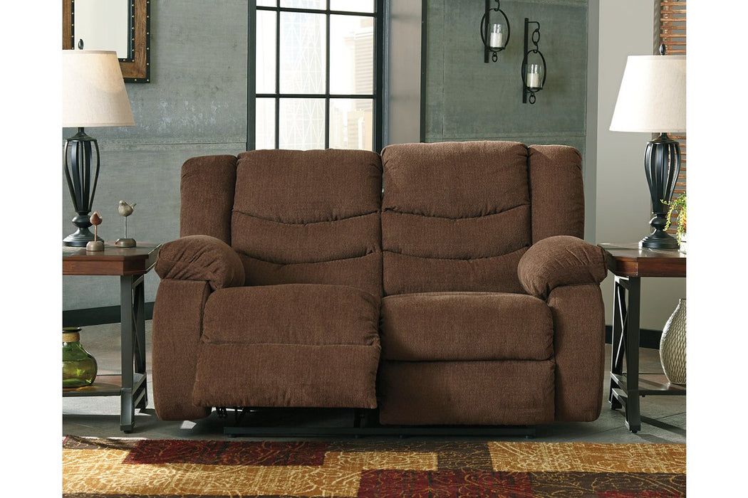 Tulen Chocolate Reclining Loveseat - 9860586 - Gate Furniture