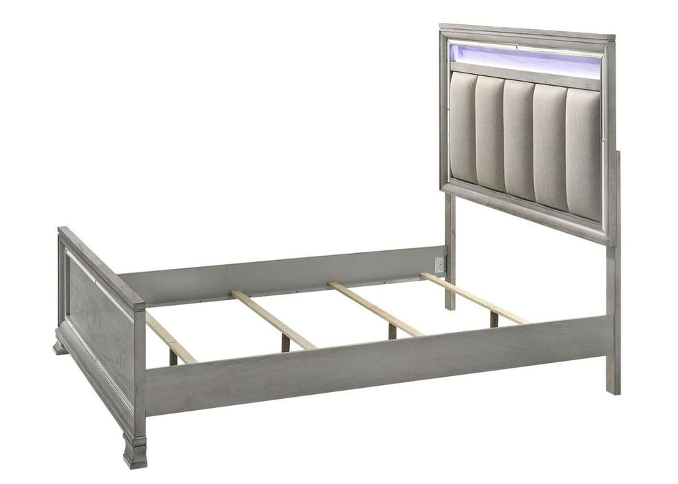 Vail Gray LED King Panel Bed - Gate Furniture