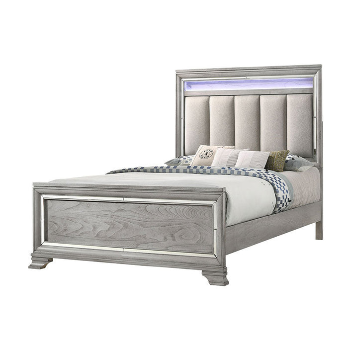 Vail Gray LED Queen Panel Bed - Gate Furniture