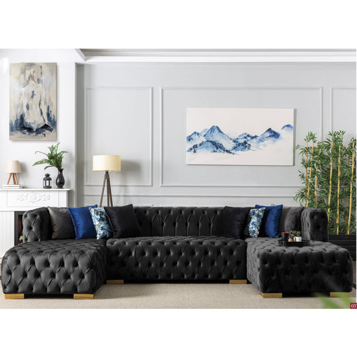 Valencia 126 in. W 3-Piece Soft Touch Velvet  U-Shaped Sectional in Black - SEC-VALENCIA-BLACK - Gate Furniture