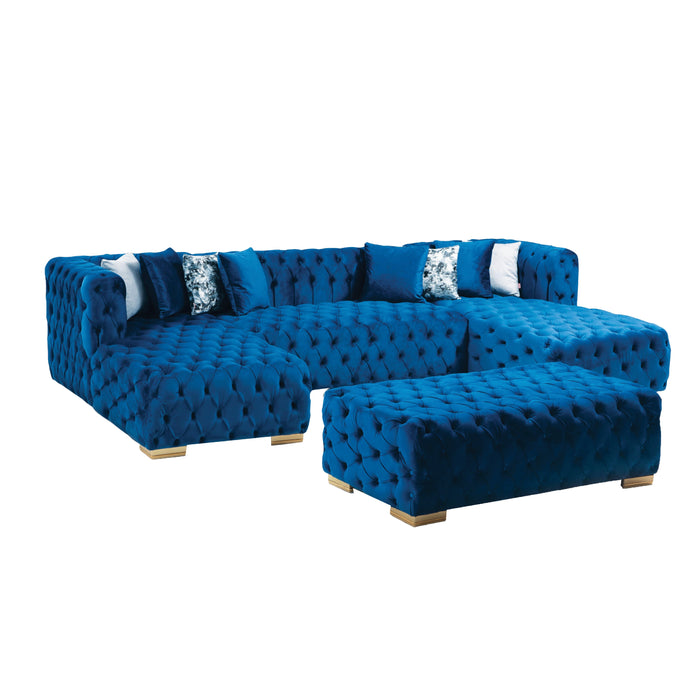 Valencia 126 in. W 3-Piece Soft Touch Velvet  U-Shaped Sectional in Blue - SEC-VALENCIA-BLUE - Gate Furniture