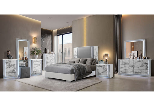 Ylime White Marble King Bed Group With Vanity Set - YLIME-WHITE MARBLE-KBG W/ VANITY SET - Gate Furniture