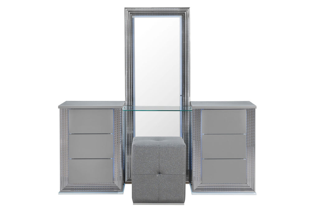 Ylime Smooth Silver Queen Bed Group With Vanity Set - YLIME-SMOOTH SILVER-QBG W/ VANITY SET - Gate Furniture