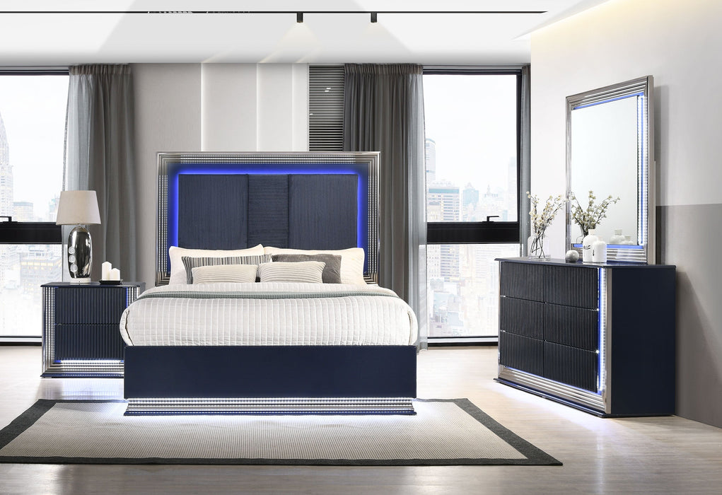 Avon/Aspen Navy Blue Queen Bed Group And Vanity Set With Led - AVON/ASPEN-NAVY BLUE-QBG W/VANITY SET - Gate Furniture