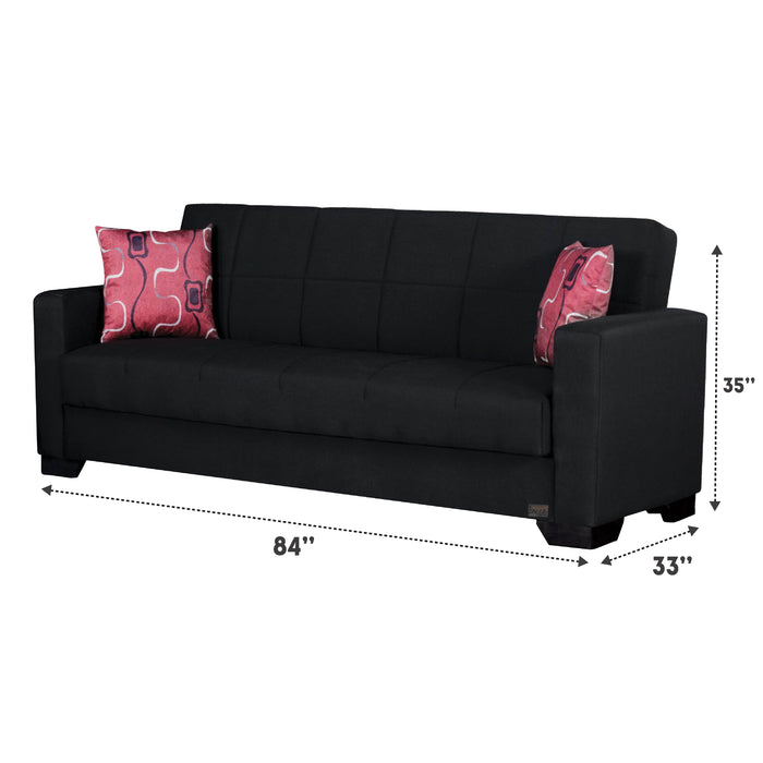 Vermont 82 in. Convertible Sleeper Sofa in Black with Storage - SB-VERMONT-BLACK - In Stock Furniture