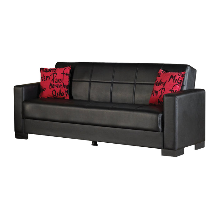 Vermont 84 in. Convertible Sleeper Sofa in Black Faux Leather with Storage - SB-VERMONT-PU - In Stock Furniture