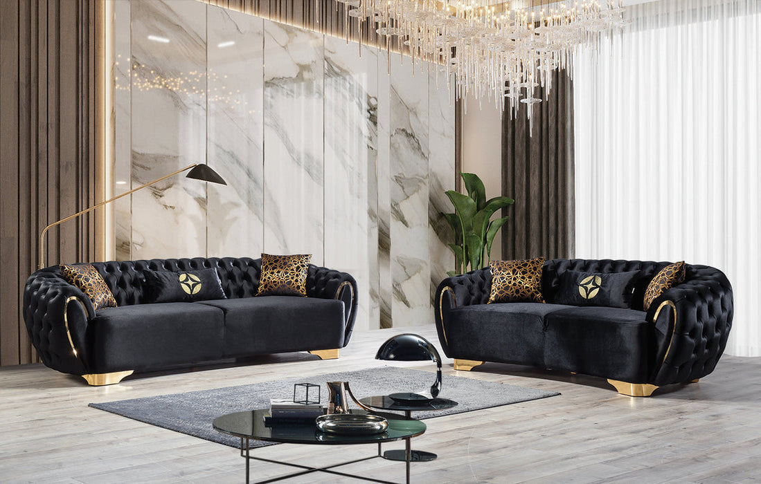 Victoria Black Velvet Sofa & Loveseat - VICTORIABLACK-SL - Gate Furniture