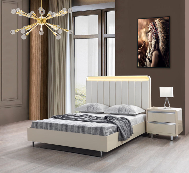 Viola Cream High Gloss Lacquer 4 pc Queen Bedroom Set - Gate Furniture