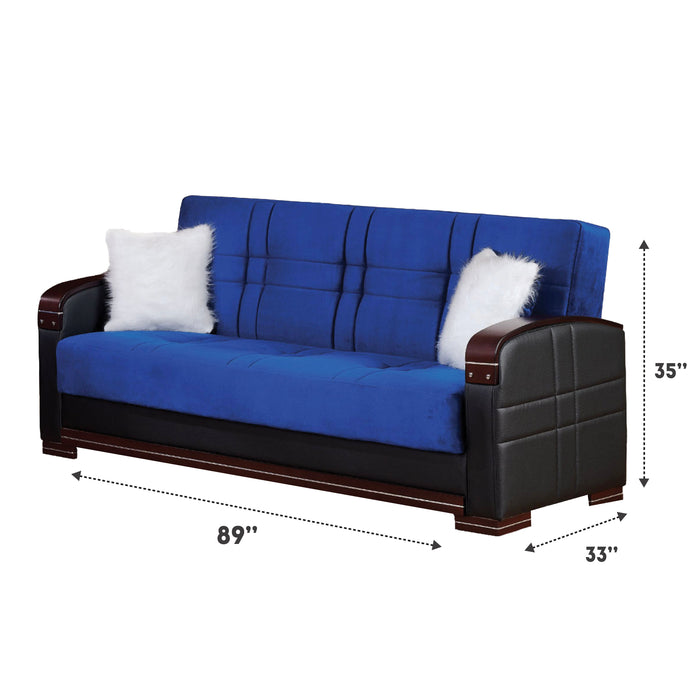 Virginia 89 in. Convertible Sleeper Sofa in Blue with Storage - SB-VIRGINIA-BLUE - In Stock Furniture