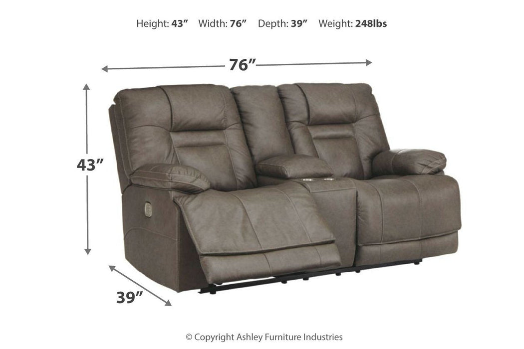 Wurstrow Smoke Power Reclining Loveseat with Console - U5460218 - Gate Furniture