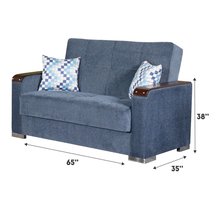 Zurich 65 in. Convertible Sleeper Loveseat in Greyish Blue with Storage - LS-ZURICH-BLUE - In Stock Furniture